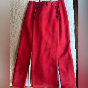 Sophisticated Red Button-Accent Pencil Skirt